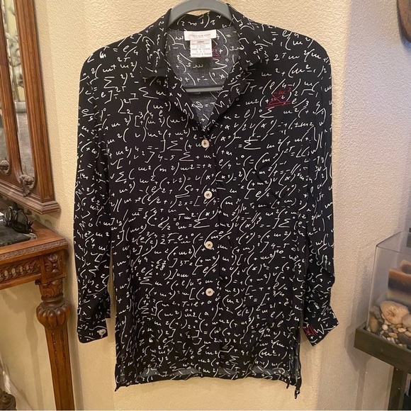 Vintage JONES NEW YORK Women Math Physics Graphic Button Top Size 2 Petite - Picture 1 of 7